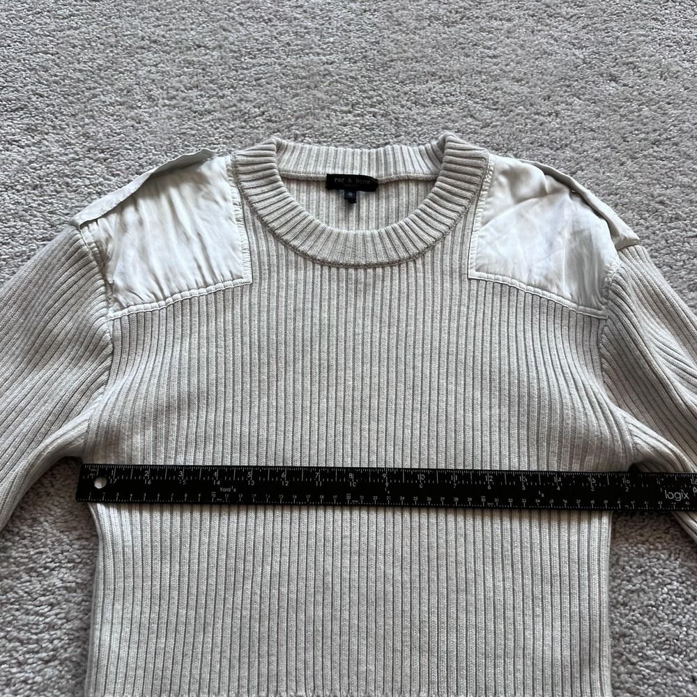 Rag & Bone Nikole Ribbed Knit Patch Shoulder Pullover Sweater Womens XL Beige - Picture 9 of 14